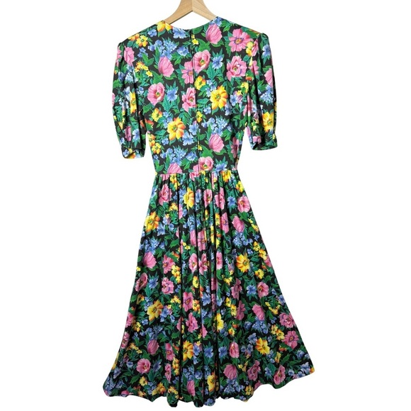 Expo Vintage Women's 80's Puff Sleeve Floral Cotton Blend Lace Collar Dress 10 - Picture 2 of 16